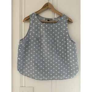 Purple Snow Blue White Polka Dot Cotton Sleeveless Tank Top Side Button Large